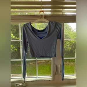 Pretty Little Thing baby blue second skin top, looks lighter in person.